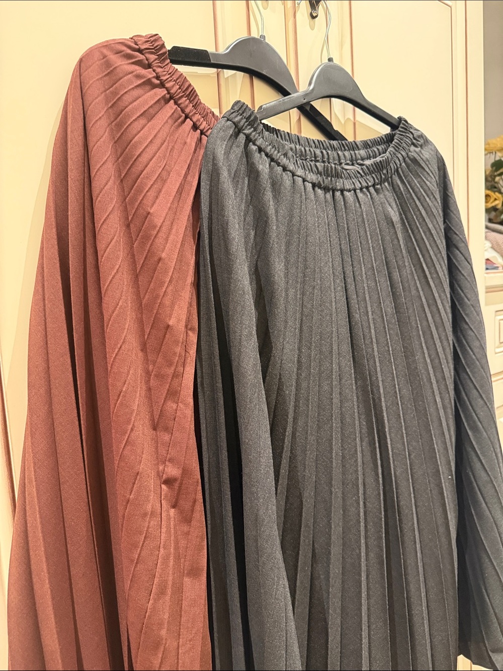 Uniqlo Pleated Maxi Skirts - Rust and Charcoal